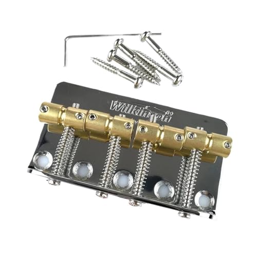 Bridge Guitar Nut Set Puente Para Bajo Eléctrico De 4 Cuerdas Con Selletas De Latón Cromado Plateado Y Negro(Chrome)