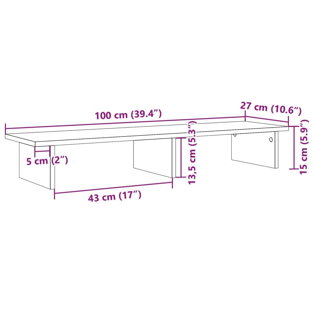 Supporto per monitor in legno bianco, 100 x 27 x 15 cm, per due monitor e laptop, con ripiano per ufficio, casa, gioco, postazione di lavoro, portata 20 kg