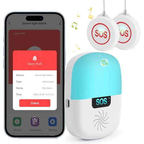 Shinmax Tuya, wifi, SOS alarm, oproepknop, draadloos, noodgevallen, voor ouderen, gehandicapten, zwangere vrouwen (2 zenders + 1 ontvanger)