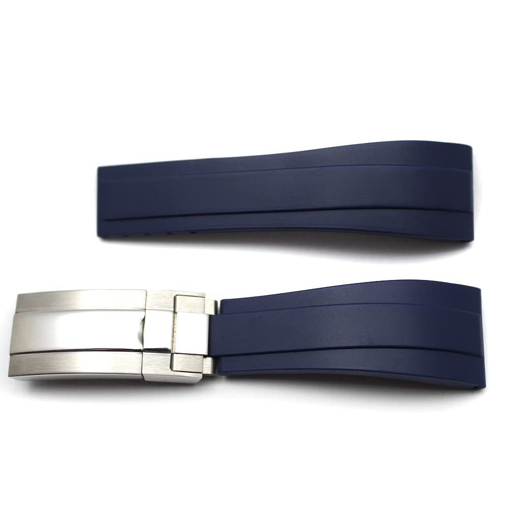 AIMVALUE Correa de reloj de goma compatible para Rolex Daytona Explorer Milgauss Submariner Date GMT-Master Sea-Dweller Yacht-Master Sky-Dweller de 20 mm con hebilla de plata recta negro azul verde