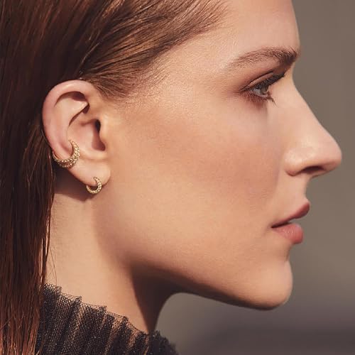 Fiusem Gold Huggie Hoop Earrings for Women, 14K Gold Plated Small Dainty Earrings for Women, Hypoallergenic Hoops 8/10/12 mm3