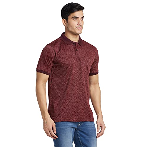 Image of Raymond Men's Pure Cotton Jacquard Pattern Contemporary Fit Polo Collar Polo Neck Half Sleeve Casual T-Shirt