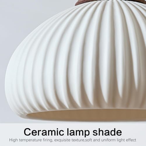 Lampe suspendue céramique blanche et noyer rétro style japonais - 7