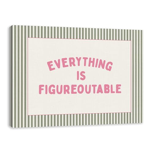 IWGDNJS Everything Is Figureoutable Inspirational Wall Art Decor Motivational Wall Decor Positive Quote Pink and Green Canvas Prints Poster for Bedroom Home Office 8x10 Inch