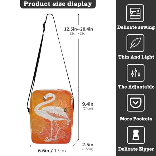 Orange Flamingos small messenger bag for women shoulder bag crossbody Women's Purse Adjustable Strap for Travel outdoor sports3