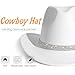 Gossifan Western Cowboy Hat for Men Women Fashion Fedora Hat with Bling Diamond Buckle Belt-White with Rhinestone