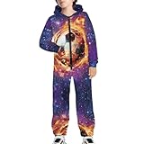 Biyejit Galaxy Flame Soccer Onesie One-piece Jumpsuit for Kids Boys Zip Up Hoodie Aesthetic Bodysuit Fashion One Piece Rompers Loose Comfy Fall Outfits Outdoor Sport Wear Bodysuit