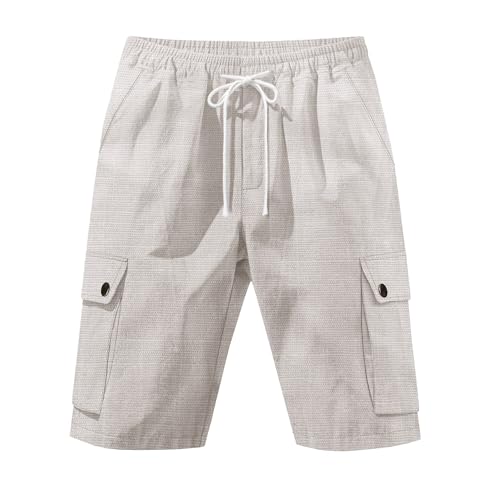 Shorts casual de algodón y lino para hombre miniatura 3