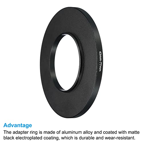 Image of PATIKIL 43mm-77mm Metal Step Up Ring, 2 Pack Camera Lens Filter Adapter Ring Aluminum Filter Adapter Ring for Camera Lenses Hood, Black