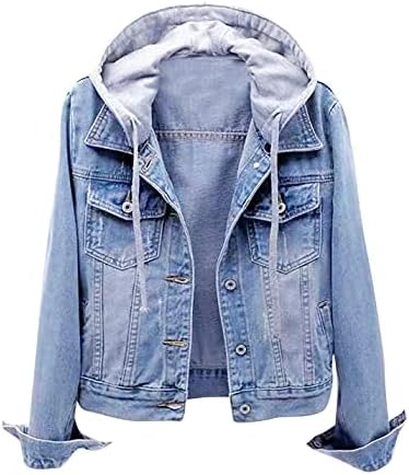 Snoly Women's Jean Buttons Ripped Denim Jackets Coats with Detachable Hood (LightBlue, Large)