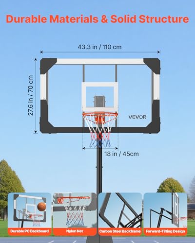 Image of VEVOR Basketball Hoop, Basketball Hoop 44 48 50 54 Inchs PC Backboard, 4.4-10FT Height Adjustable, Basketball Portable Hoop& Goal, Indoor /Outdoor Classic Basketball Court, Teen Adult School Park
