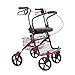 Walker, lekki stalowy samochód Rollator 4 koła składany chodzik z odwracalną poduszką i siedziskiem, półka do przechowywania, regulowana wysokość uchwytu na zewnątrz (czerwony)