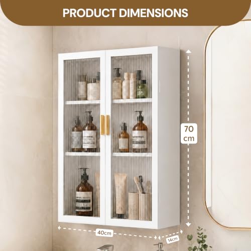 Image of Bathroom Storage Cabinet | Bathroom Accessories Set, Washroom Organiser Cabinet | 3 Layer, Space Saving Carbon Steel Shelf, White, 40 Cm, Pack of 1