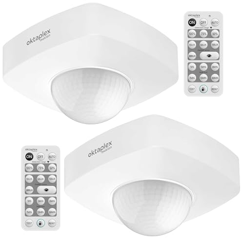 Oktaplex Tim - Detector de movimiento para exteriores (360°, incluye mando a distancia, sensor de infrarrojos, IP65, 230 V), color blanco