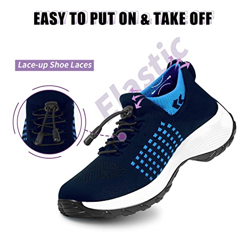 Stunahome Orthopedic Sneakers Breathable Women Walking Shoes Slip On Trainers Women's Comfortable Casual Ladies Athletic Shoes Thick Bottom Blue #TOP3