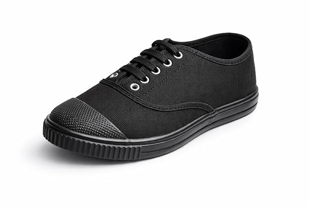 Image of Premium Unisex Black Canvas Shoes | Comfortable Lace-Up Sneakers with Anti-Slip PVC Sole