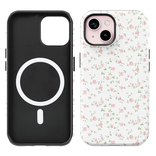 Obbii Compatible with iPhone 15/14/13 Case [8 ft Drop Tested] Compatible with MagSafe - Cute Pink Floral Mag Series Cases for Women Girls (iPhone 15/14/13 6.1")