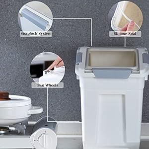 Hanamya 32 5 liter  35 lbs pet food storage container with measuring cup bpa free for dog food | cat food | rice | grain | flour white  gray 1 count   cucciolini doodles