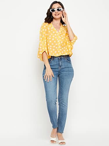 Image of Fashfun Women's Shirt (Floral Pink Crepe Top with Mandarin Collar & Full Sleeve)