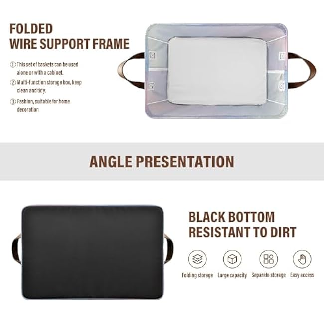 CEBUGI Iridescent Gradient Large Waterproof Collapsible Storage Bin Foldable Canvas Fabric Open Storage Basket Cube Box with Iron Frame
