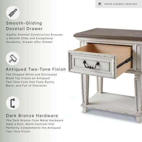 Signature Design by Ashley Realyn 24-in French Country 1-Drawer Nightstand | Chipped white, 1-Drawer, Antiqued two-tone finish, Veneers, wood and engineered wood, Open display shelf, Bedside table - image 5