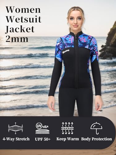 Owntop Wetsuit Tops | Women & Men | 2MM Neoprene Long Sleeve | Flexible & Comfort | YKK Front Zip | Surfing Diving Swimming - All Watersports miniatura 2
