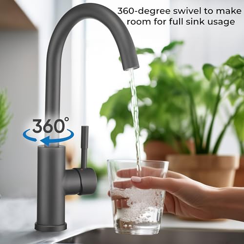 Image of Dura Faucet DF-MK531LK-MB RV Gooseneck Kitchen Faucet (Matte Black) | Streamline gooseneck kitchen faucet for RV and camper galleys. Matte Black finish. Easy DIY install.