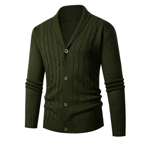Mens Fashion Leisure Solid Wool Knitting Versatile Stand with PocketLong Sleeve Style Cardigan Sweater Mens Cardigans Sweaters (Green, L)