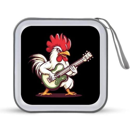 Rooster Playing Guitar CD Case Portable DVD Holder Storage Organizer for Home Travel