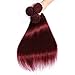 Aigemei 99j Straight Bundles 100% Human Hair Unprocessed Peruvian Virgin Hair Weave Extensions Silky Straight Peruvian Human Hair Bundles Wine Red Color 100gram (1pc 16 Inch, Color 99J)