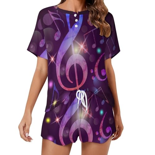 Pyjama femme Notes Volantes manches courtes et short de nuit léger pour l'été