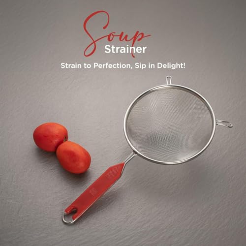 Image of Stainless Steel Soup Strainer, Juice Strainer, Modern Food Strainer for Kitchen Use (Size 14cm Diameter) Pack of 1, Silver
