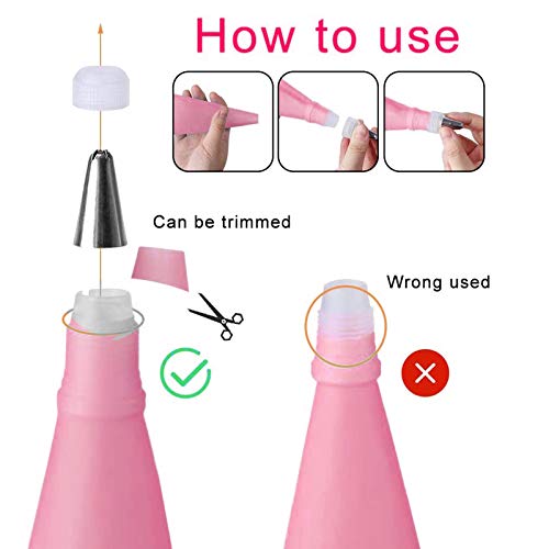 22Pcs Piping Bags And Tips Set,2 Reusable Silicone Pastry Bag With 14 Stainless Steel Nozzle Icing Tips Set, 3 Icing Smoother & 2 Couplers &1Sealing Clip For Baking Decorating Cake Tool (Pink) #TOP3