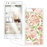 OAGELIM 2個セット スクリーンプロテクター + ケース Huawei Ascend G6 4G (4.5 インチ) との互換性あり アーティスティックカスタムプリントカバーと強化ガラスフィルム スクラッチ防止 (花)