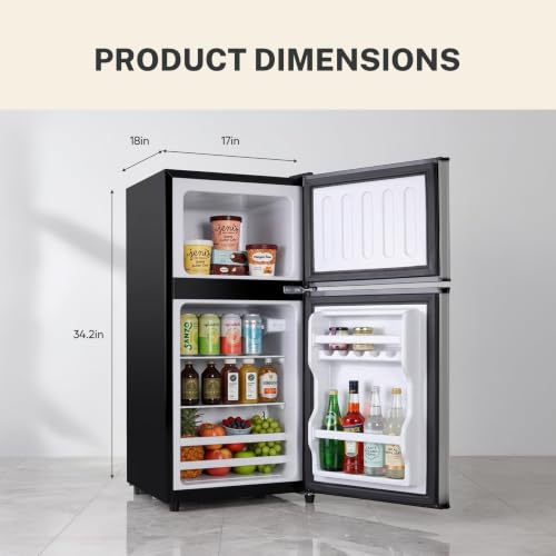 Image of Simple Deluxe 3.2 Cu.Ft Mini Fridge with Freezer, 2 Door Small Refrigerator with Adjustable Thermostat Energy-efficient Low Noise, Compact Fridge for Bedroom, Office, Dorm, Pewter