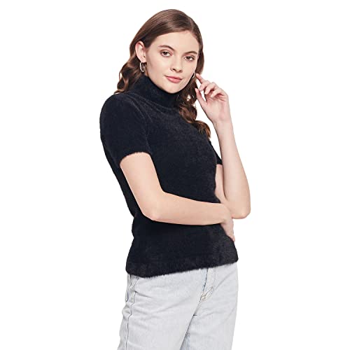 Image of 98 North Women Black Self Design Turtle Neck Sweater-G1137-BLACK