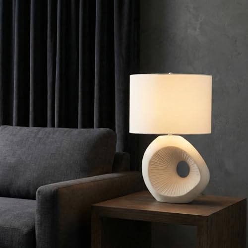 Lámpara de Mesa Moderna con Base de Cerámica y Pantalla Ivory