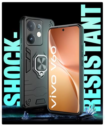 Image of WOW IMAGINE Shock Proof Back Case Mobile Cover for Vivo V60 5G | V60e 5G | Vivo T4 Pro 5G | Back Cover Case (Tough Armor | Hybrid PC + TPU | Ring Holder & in-Built Kickstand | Black)