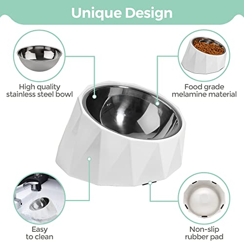 15° Slanted Bowl For Dogs And Cats, Cilkus Stainless Steel Dog Food Dish And Pet Water Bowls, Non-Skid & Non-Spill Feeding Bowl With Detachable Melamine Stand, Food Dog Dish, Easier To Reach Food #TOP3