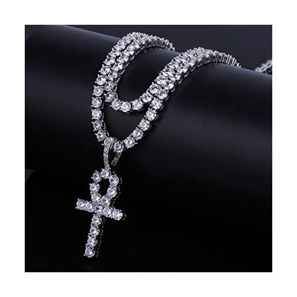 JINAO 18K Gold Plated Iced Out Cubic Zirconia Classic Ankh Nail Mini Cross Egyptian Pendant Necklace Hip Hop Jewelry for Men Women with Stainless Rope Chain - Image 7