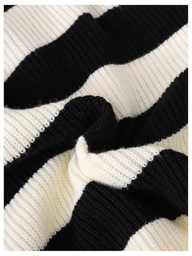 SweatyRocks Girl's Striped Sweater Colorblock Collared V Neck Long Sleeve Knit Pullovers4