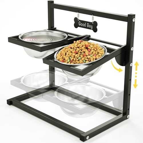 Ciotole Rialzate Per con 4 Altezze Regolabili Inclinabile a 10°, 2 Ciotole Per Cibo Per Cani in Acciaio Inossidabile (1.5 l x 2), Adatto Per Cani di Taglia Grande, Media e Piccola