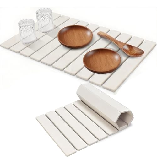 Kitchen Mat Stone Dish Drying Mat Big Size 24L16W Square Foldable Fast Dry Super Absorbent Diatomaceous Earth kitchen Mats Ideal for countertops plates cups chopsticks and cutlery.