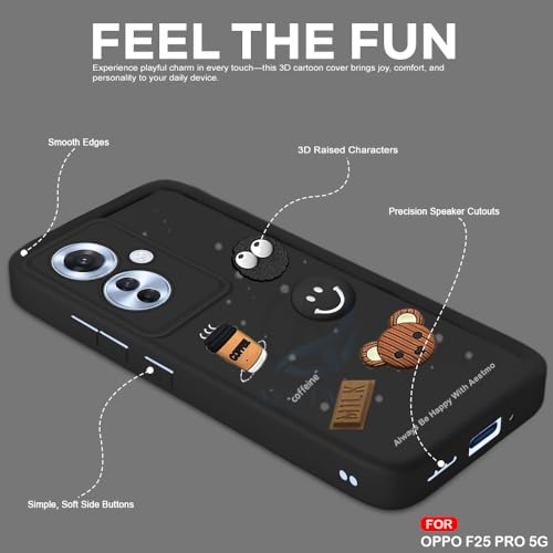 Image of AESTMO Back Case Cover for Oppo F25 Pro 5G Cover | Cute Fun Cartoon 3D Ball | Coffee Silicone Case | Full Body Protection | Camera Protection Back Cover for Oppo F25 Pro 5G (Black)
