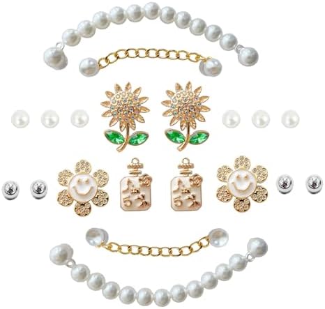 20 PCS Bling Shoe Charms, Shoe Decorations Charms Accessories for Woman, Flower Smile Face Pearl Golden Rhinestone Girly Shoe Chains