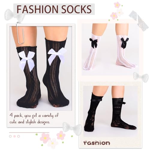 Image of Campsis Lace Socks Black Mesh Lace Socks Lolita Dress Sock for Women and Girls(4 Pairs)