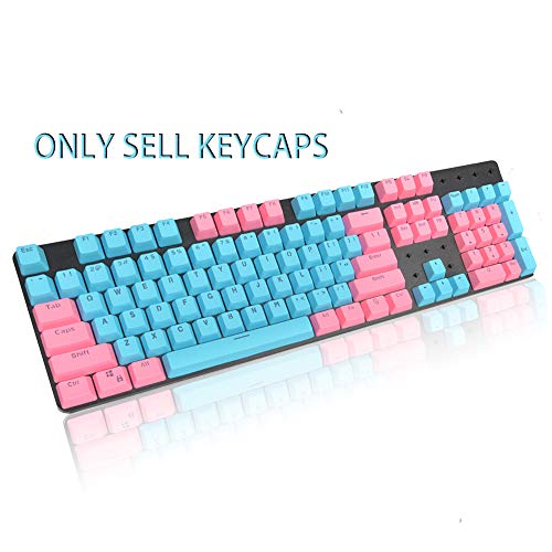 Tomuku Tapas de Teclas PBT Keycaps Translúcido Doble Disparo Perfil OEM Tapas de Teclas 104 Teclas para Teclado mecánico (Rosa + Azul)