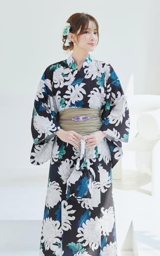 [Malymoon] 浴衣 ワンピース 2way サマーリーフ 黒 花柄 花 白 衣装 仮装 マリームーン 4点セット YK2510319 詳細画像3