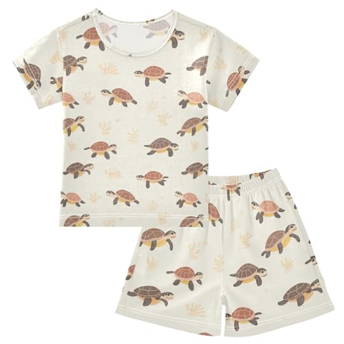 ALAZA Turtles Leaves Pajama Set Short Sleeve Sleepwear Soft Lounge Nightwear