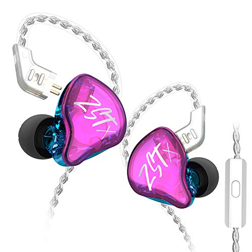 KZ ZSTX in Ear Headphone, KINBOOFI 1BA 1DD HiFi Earphone with Hybrid Driver High Fidelity Sound IEM Headset with Detachable Cable (with Microphone, Purple)